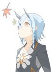  1girl bangs blue_eyes blue_hair braid breasts commentary_request heterochromia horns io_(pso2) jacket orange_eyes phantasy_star phantasy_star_online phantasy_star_online_2 shiver_(siva-hl) short_hair solo 