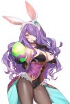  1girl animal_ears bare_shoulders breasts bunny_girl bunnysuit camilla_(fire_emblem_if) cleavage detached_collar egg fake_animal_ears fire_emblem fire_emblem_heroes fire_emblem_if gloves hair_over_one_eye highres large_breasts lips long_hair looking_at_viewer pantyhose purple_hair rabbit_ears solo tiara very_long_hair violet_eyes wavy_hair wrist_cuffs zuizi 