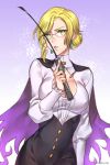  1girl blonde_hair breasts cape check_commentary cleavage cleavage_cutout commentary_request glynda_goodwitch green_eyes highres kio_rojine riding_crop rwby solo 