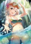  3girls bikini blonde_hair bracelet brown_eyes cave cowboy_shot fish forest goggles gyaru halterneck jewelry love_live! love_live!_nijigasaki_high_school_idol_club mexico multiple_girls nature necklace official_art outstretched_arm partially_submerged side-tie_bikini snorkel swimsuit 