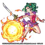  boots bracer final_fantasy final_fantasy_vi fire fireball green_hair looking_at_viewer lowres monster_strike official_art open_mouth sash skirt solo sword tina_branford weapon 