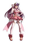  1girl asamiya_athena blush boots bow bowtie clenched_hand detached_sleeves embarrassed frilled_skirt frills hair_ornament hair_ribbon high_heel_boots high_heels jewelry long_hair official_art ogura_eisuke purple_hair ribbon skirt snk snk_heroines:_tag_team_frenzy solo star star_hair_ornament the_king_of_fighters thigh-highs violet_eyes white_legwear zettai_ryouiki 