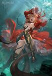  1girl ahoge air_bubble blonde_hair boots bow breasts bubble dress fate/extra fate_(series) green_eyes hair_bow highres large_breasts nero_claudius_(fate) nero_claudius_(fate)_(all) open_mouth red_dress saber_extra short_hair tentacle underwater 
