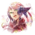  1girl artist_name au_ra character_name cirina dragon_horns face final_fantasy final_fantasy_xiv green_eyes horns long_hair looking_at_viewer open_mouth pink_hair scales simple_background solo waco_(misonobu) 