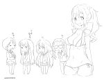  2018 5girls :d :i arm_at_side bikini breast_envy breasts chibi closed_eyes closed_mouth collarbone cropped_legs dated dog erect_nipples fang_out glasses greyscale groin hair_bobbles hair_ornament inuyama_aoi jitome kagamihara_nadeshiko large_breasts long_hair looking_at_another low_twintails monochrome mudou_eichi multiple_girls navel number oogaki_chiaki open_mouth pleated_skirt saitou_ena school_uniform serafuku shima_rin short_hair side-tie_bikini side_ponytail sketch skirt sleeves_past_wrists smile standing sweatdrop sweater swimsuit thick_eyebrows translation_request twintails twitter_username v-shaped_eyebrows white_background yurucamp 