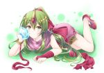  1girl cape chiki dress fire_emblem fire_emblem:_mystery_of_the_emblem green_eyes green_hair hair_ornament jewelry kei_(asufend) long_hair mamkute pink_dress pointy_ears ponytail solo tiara 