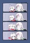  1boy 1girl 4koma blonde_hair breasts comic commentary_request dress fate/extra fate_(series) koshiro_itsuki lancer_of_black long_hair nero_claudius_(fate) nero_claudius_(fate)_(all) red_buruma red_dress saber_extra short_hair 