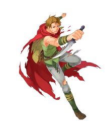  1boy armor brown_eyes brown_hair cape cloak fire_emblem fire_emblem:_rekka_no_ken fire_emblem_heroes gloves knife male_focus matthew okaya_mrh short_hair solo torn_clothes weapon 