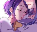 2girls blue_hair blush closed_eyes dokidoki!_precure drooling hishikawa_rikka kenzaki_makoto long_hair multiple_girls negom open_mouth precure purple_hair school_uniform sleeping sleeping_on_person wavy_mouth yuri