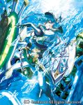  1boy anchor bandage bandaid bandaid_on_face blue_eyes blue_hair blue_wave_soldier_cimon boots bubble cardfight!!_vanguard chains company_name gloves hat male_focus military military_hat military_uniform official_art shield solo sword teeth underwater uniform weapon 