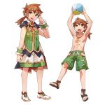  1boy ball beachball brown_eyes dual_persona geetgeet long_hair male_focus male_swimwear male_teacher_(pop-up_story) ponytail pop-up_story sandals shorts solo swim_trunks swimsuit swimwear younger 