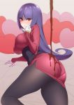  ass black_legwear blush breasts chocolate curvy embarrassed gloves heart highres hips hizuki_akira large_breasts long_hair looking_at_viewer natsume_(pokemon) pantyhose pantylines pokemon pokemon_(game) pokemon_frlg purple_hair red_eyes sideboob skirt thick_thighs thighs valentine very_long_hair wide_hips 