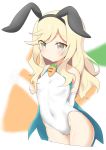  1girl absurdres animal_ears arms_behind_back blonde_hair blue_cape blue_eyes cape carrot character_request copyright_request covered_navel coyomin elbow_gloves fake_animal_ears gloves hairband highres leotard long_hair rabbit_ears solo upper_body white_gloves white_leotard 