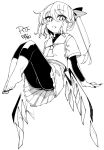  1girl ascot bent_knees closed_mouth flandre_scarlet full_body hair_ribbon leggings long_sleeves looking_at_viewer monochrome ribbon shamo_(koumakantv) shirt short_sleeves side_ponytail skirt slit_pupils solo touhou traditional_media turtleneck undershirt wings 