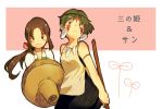  breasts brown_hair character_request facepaint facial_mark honoboooono long_hair mononoke_hime multiple_girls san short_hair studio_ghibli weapon 