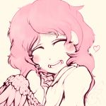  1girl :d blush closed_eyes drawfag facing_viewer harpy heart messy_hair monster_girl open_mouth original pink_hair smile solo 