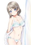  1girl blue_eyes breasts cleavage lingerie love_live! love_live!_sunshine!! medium_breasts navel rozen5 smile solo underwear underwear_only watanabe_you 