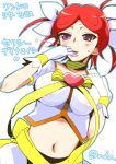  artist_name bow cardfight!!_vanguard cardfight!!_vanguard_g gloves heart idol lisa_ferris midriff navel oda_koziki redhead simple_background tongue tongue_out twintails violet_eyes white_background 