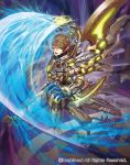  1boy armor armored_boots boots brown_hair cardfight!!_vanguard company_name eyepatch gloves green_eyes male_focus official_art open_mouth steam_knight_ilku sword teeth weapon 