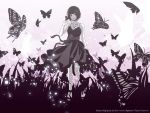  1024x768 black_eyes black_hair copyright_notice dress eri_kamijo jewelry monochrome necklace purple wallpaper watermark web_address 