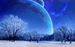  earth highres moon scenery sky snow star star_(sky) starry_sky tree wallpaper 