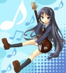  bangs bass_guitar black_hair blunt_bangs guitar hime_cut instrument k-on! musical_note school_uniform skirt solo yukigumo 