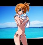 blue_eyes gym_leader kasumi_(pokemon) ocean orange_hair pokemon ponytail satsuki_imonet side-tie_bikini side_ponytail solo string_bikini swimsuit towel water 
