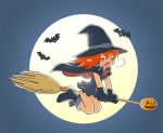 bats bi-nyo broom broom_riding full_moon moon original pumpkin red_hair redhead witch 