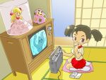  daruma daruma_doll doll ghost original shh shushing tape_recorder tatami television twintails 