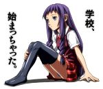  braid face fumei imizu_(nitro_unknown) long_hair mahou_sensei_negima mahou_sensei_negima! purple_hair school_uniform skirt thighhighs twin_braids 