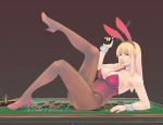  animal_ears blonde_hair breasts bunny_ears bunnysuit green_eyes gun high_heels nail_polish original pantyhose rabbit_ears shoes weapon 