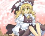  bad_id blonde_hair braid broom broom_riding hat itte2 kirisame_marisa solo touhou witch_hat yellow_eyes 