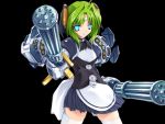  android beat_angel_escalayer flat_chest game_cg glowing_eyes green_hair gun madoka maid robot thigh-highs 