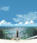  cityscape cloud clouds condensation_trail hill horizon isai_shizuka long_hair original road scenery school_uniform skirt sky 
