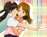  black_hair brown_eyes brown_hair cheek_kiss closed_eyes kiss long_hair mcenroe multiple_girls twintails 