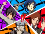  all-out_attack arisato_minato black_hair blue_eyes blue_hair brown_eyes brown_hair evoker glasses grey_eyes grey_hair gun gun_to_head heterochromia male mokichi_ex naoya_toudou narukami_yuu persona persona_1 persona_2 persona_3 persona_4 seta_souji shigeru_kichi suou_tatsuya toudou_naoya weapon 