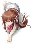 barefoot bow brown_hair cat_like crawling feet little_busters! long_hair red_eyes skirt tagme 