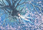  barefoot black_hair blood cherry_blossoms long_hair miyamoto_ryuuichi nature original red_eyes tree vision_(artist) water 