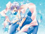  blue_eyes blue_hair elbow_gloves feet fish soles tagme 