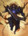 chain chains gauntlets glowing glowing_eyes greaves helmet highres horns male ryouki_tamashii sword weapon 