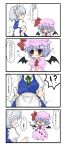  aruchi_(artist) bad_id bat_wings blue_hair braid breast_padding chibi comic hat izayoi_sakuya pad red_eyes remilia_scarlet short_hair silver_hair tears touhou translated translation_request wings 