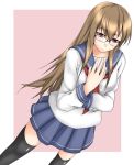  glasses long_hair mitsuki_(pixiv11671) mitsuki_(toriaezu) original red_eyes school_uniform serafuku skirt thigh-highs thighhighs 
