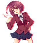  blush kushieda_minori open_mouth red_eyes red_hair redhead school_uniform short_hair skirt smile toradora! 