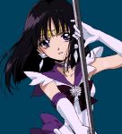  bad_id bishoujo_senshi_sailor_moon black_hair bob_cut earrings elbow_gloves gloves jewelry magical_girl oekaki orie polearm sailor_saturn solo staff tiara tomoe_hotaru weapon 