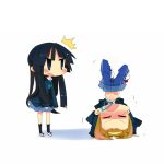  2girls akiyama_mio bangs blunt_bangs blush chibi headstand hime_cut jeans k-on! kanikama multiple_girls school_uniform shoes surprise surprised tainaka_ritsu upside-down uwabaki 