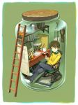  book bottle boy chair clock in_bottle in_container jar ladder miniboy person_in_a_container reading rocking_chair source_request 