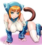 blue_eyes boots breasts breath_of_fire breath_of_fire_v cat_hood cat_tail detached_sleeves fingerless_gloves gloves hood large_breasts lin_(breath_of_fire) orange_hair short_hair tail thigh-highs thighhighs ueyama_michirou