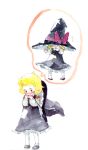  big_hat blonde_hair braid gogo/tad hat kirisame_marisa oversized_clothes short_hair solo thought_bubble touhou traditional_media watercolor watercolor_(medium) witch_hat young 