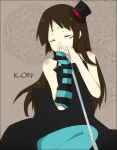  1girl akiyama_mio bad_id bangs black_hair blue_legwear blunt_bangs closed_eyes don&#039;t_say_&quot;lazy&quot; don&#039;t_say_lazy face_paint facepaint gothic_lolita hat hime_cut k-on! mini_top_hat mono_(recall) pantyhose solo striped top_hat 