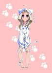  barefoot blonde_hair blue_eyes blush cat_hood hood hoodie no_pants original paw_print satsuki_imonet sweatshirt tail 